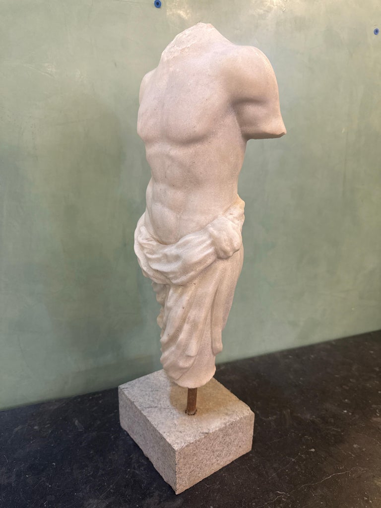 Classical Marble Male Torso Fragment on Custom Stone Base