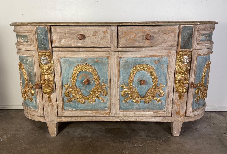 Italian Painted Carved Wood Credenza w/ Wreathes