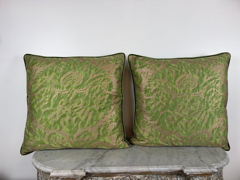 Mariano Fortuny Glicine Patterned Pillows, Moss Green &amp; Gold Damask