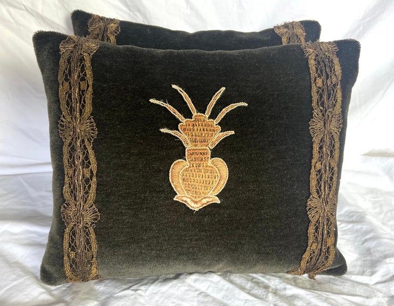 Pair of Metallic Appliqued Velvet Pillows by MLA