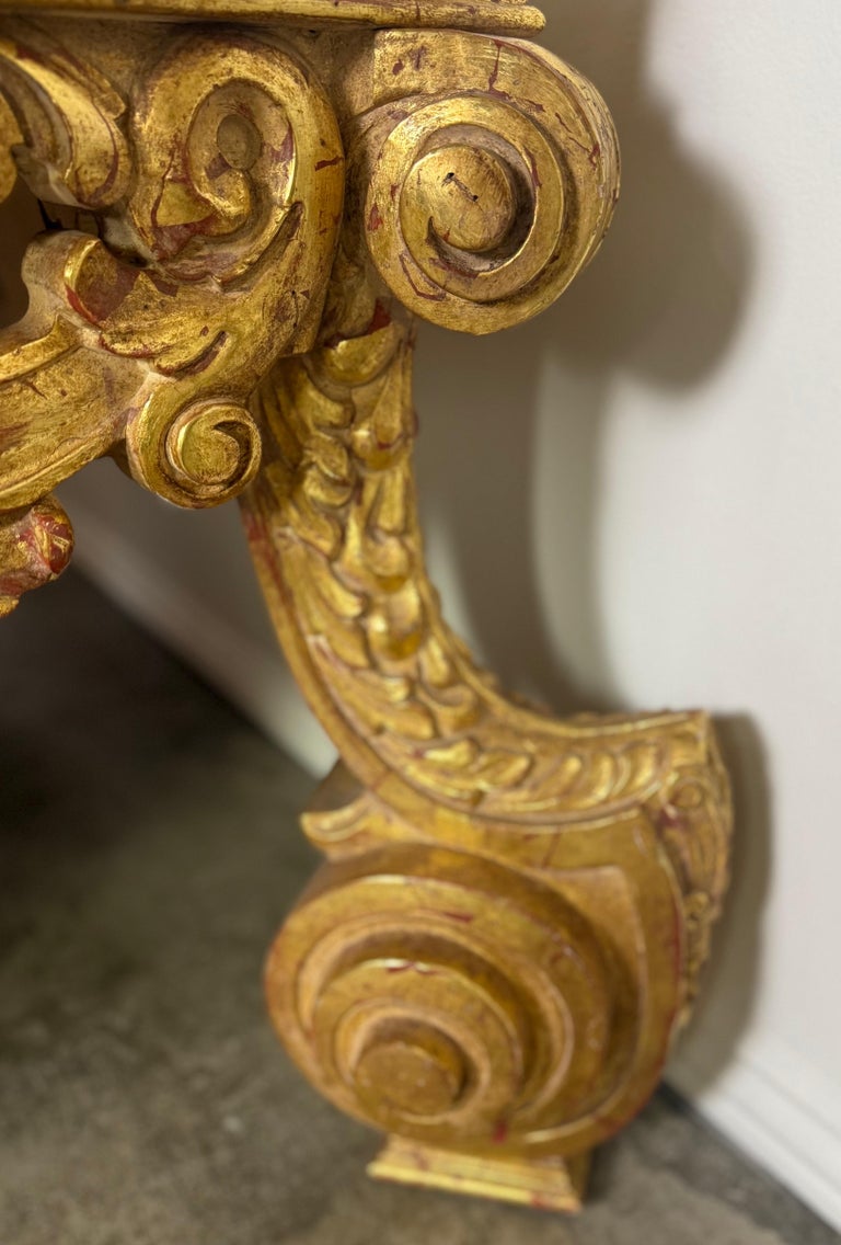 Baroque-Style 22K Gold Leaf Carved Coffee Table with Black Stone Top