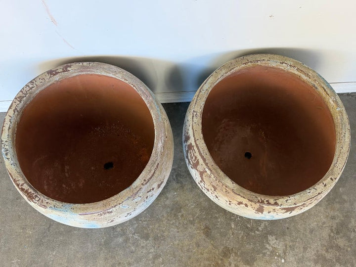 Pair of Monumental Low Bowl Terra Cotta Planters