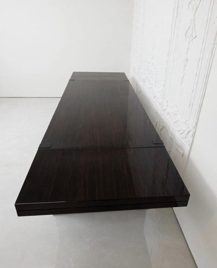 Monumental Minimalist Extendable Dining Table In High-Gloss Ebonized Hardwood