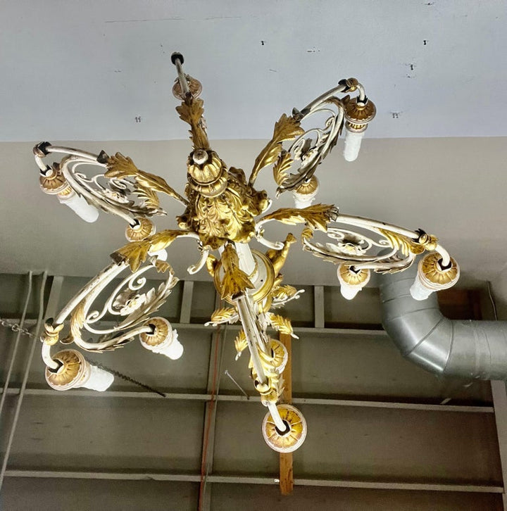 Italian Painted & Parcel Gilt Cherub Chandelier, circa 1930s