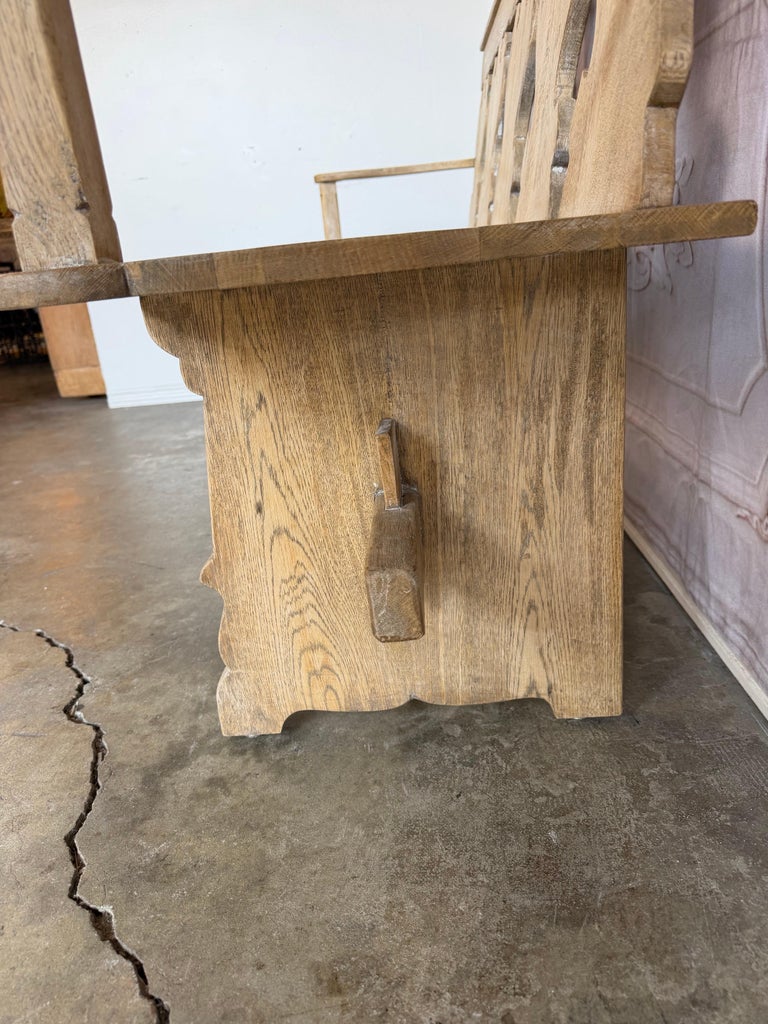 Rustic Hand-Carved Oak Benches, Pair, Folk Art / Spanish Colonial Style