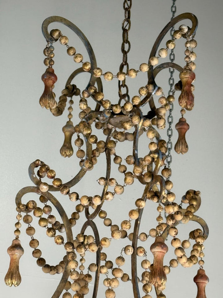 Monumental Italian Parcel-Gilt & Painted Wood-Bead Chandelier