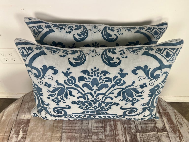 Pair of Blue & White Fortuny Floral Cotton Pillows