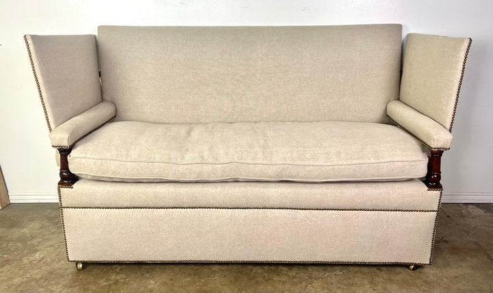 Knole Settee, Early 20th century, English Baroque in Belgian Linen