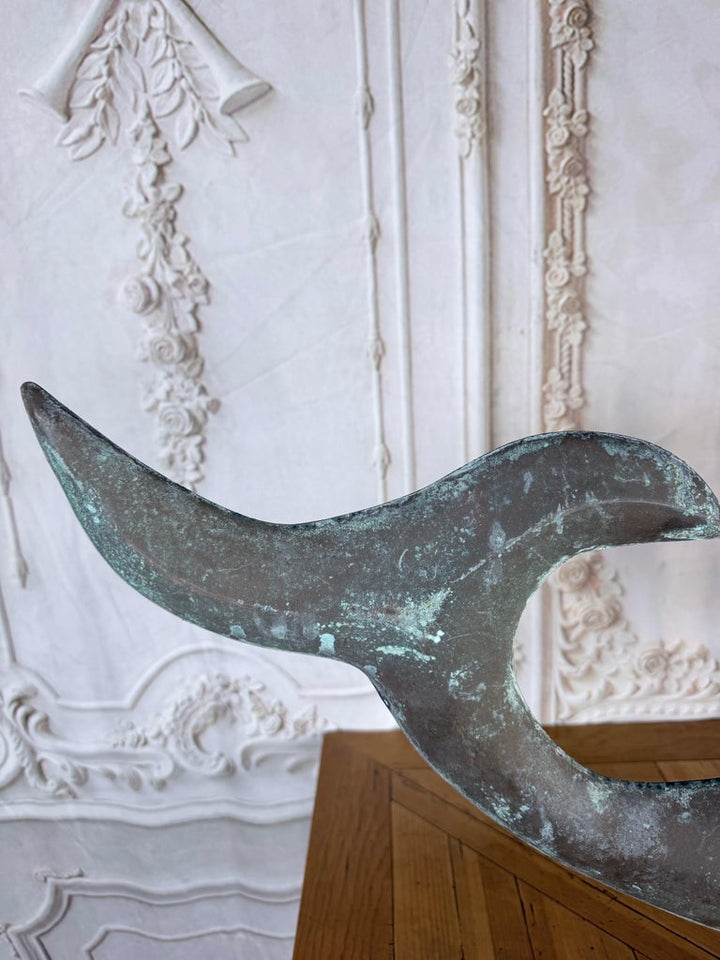 Monumental American Folk Art Copper Whale Weathervane with Verdigris Patina