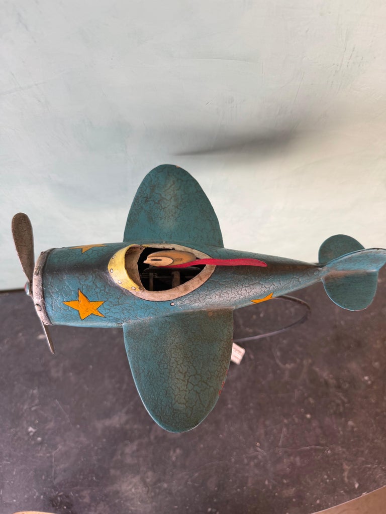 Vintage Folk Art Airplane Pilot Balancing Kinetic Sculpture