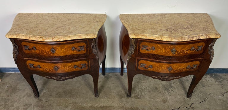 Pair of French Louis XV Style Marble-Top Commodes