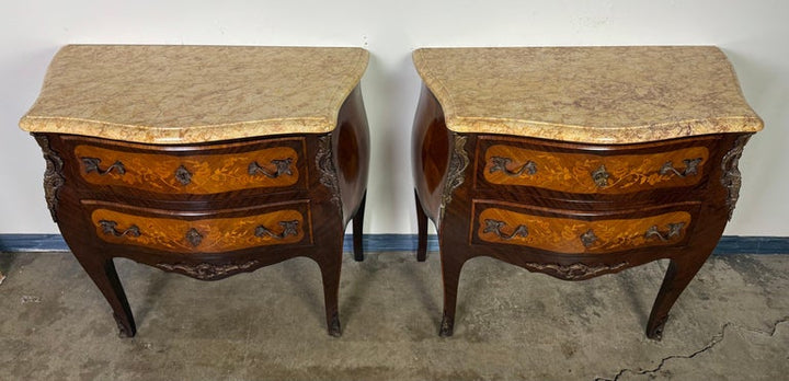 Pair of French Louis XV Style Marble-Top Commodes