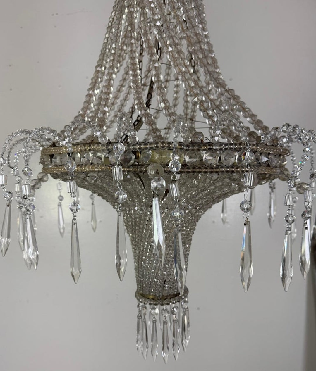 Elegant Early 20th Century Empire-Style Crystal Beaded Chandelier