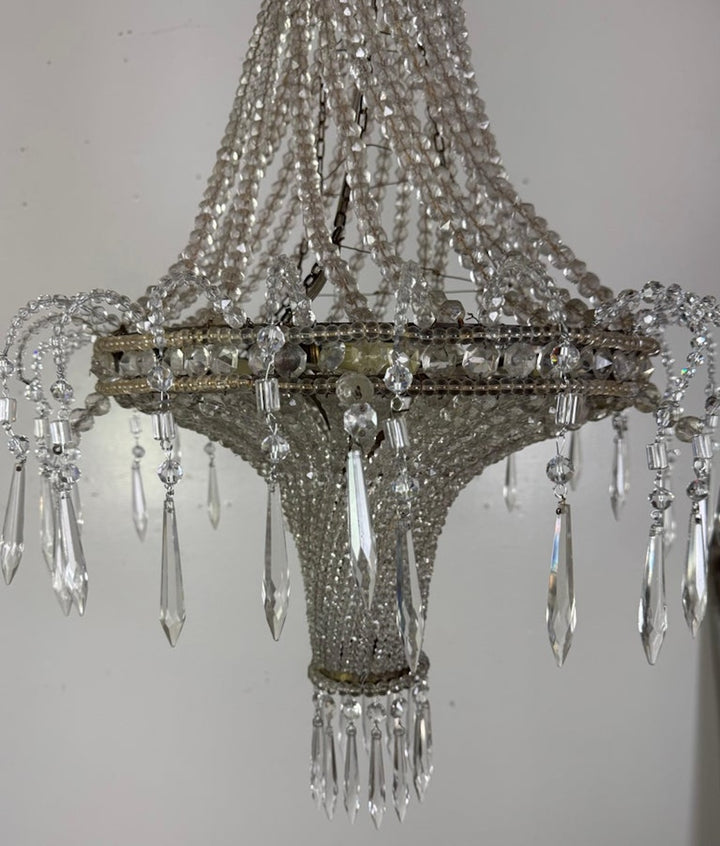 Elegant Early 20th Century Empire-Style Crystal Beaded Chandelier