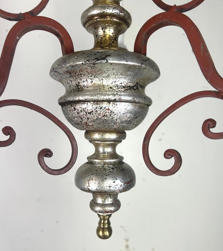 Pair of Italian Silvered Wood & Iron Chandeliers