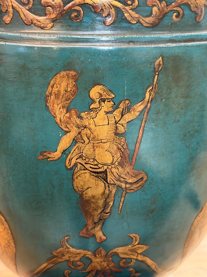 Italian Neoclassical Tole Urn Table Lamp Hand Painted Original Parchment Shade