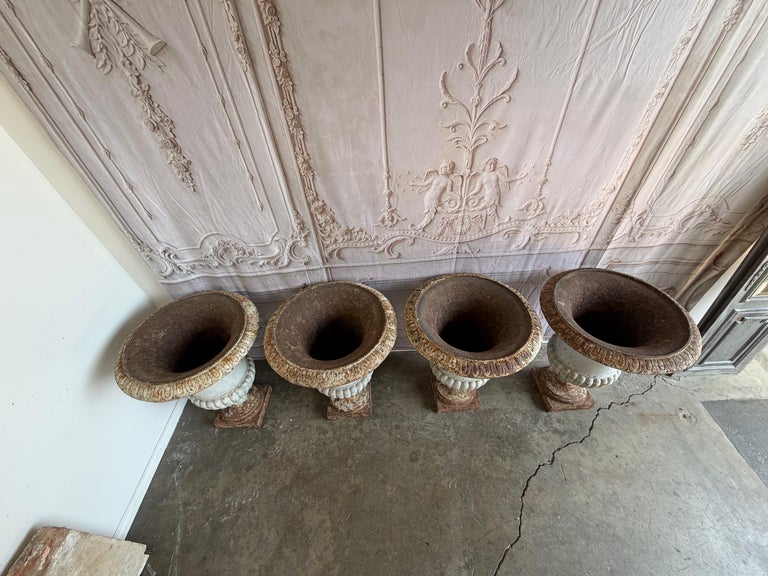 Set of 4 19th Century French Cast Iron Garden Urns