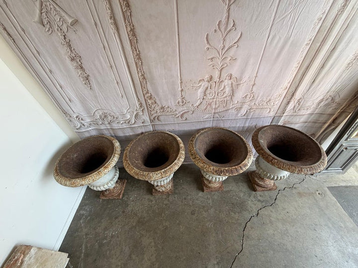 Set of 4 19th Century French Cast Iron Garden Urns