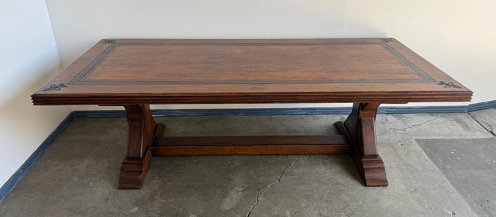 Spanish Revival Walnut Dining Table with Inlaid Top, Early 20th Century
