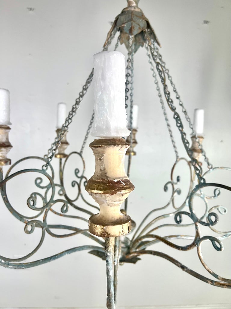 Custom Eight Light Wood & Iron Painted Chandelier by Melissa Levinson