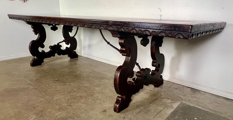 19th Century Italian Walnut Dining Table w/ Iron Stretcher