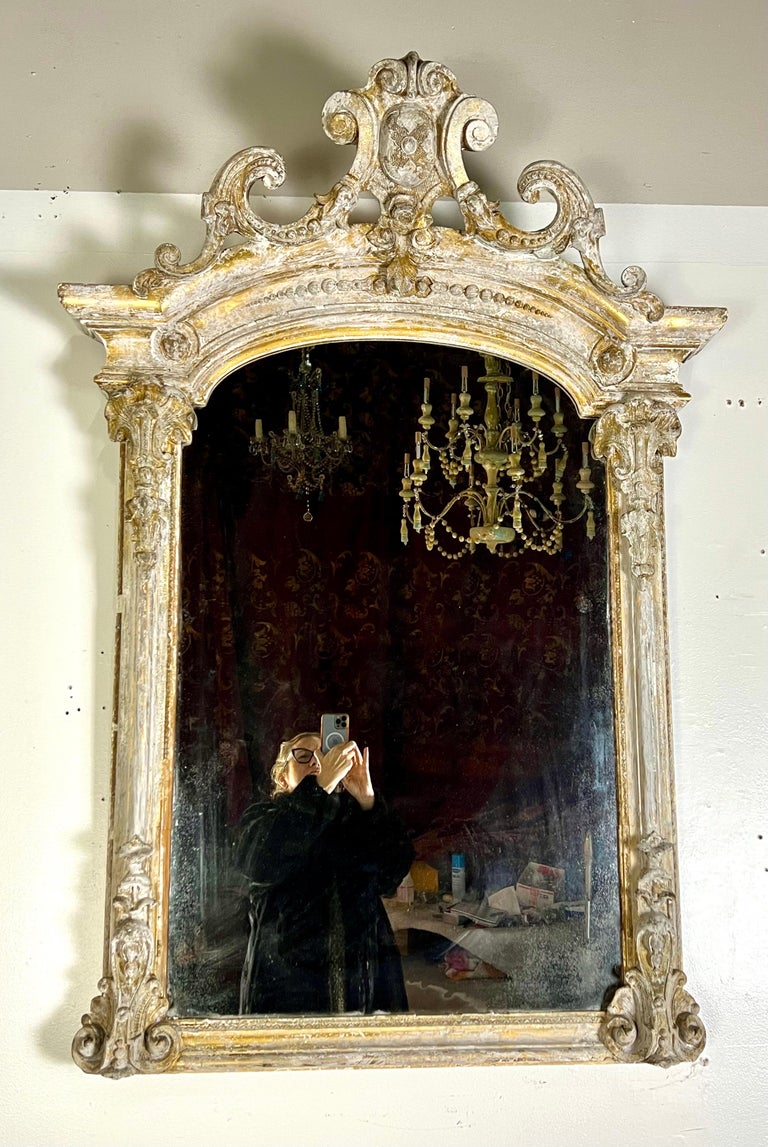 19th-Century French Rococo Style Painted Mirror