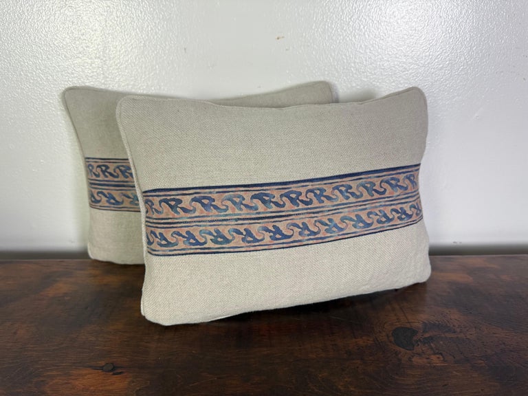 Pair of Petite Linen Pillows with Authentic Vintage Fortuny Stripe