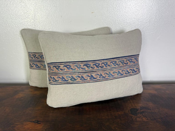 Pair of Petite Linen Pillows with Authentic Vintage Fortuny Stripe