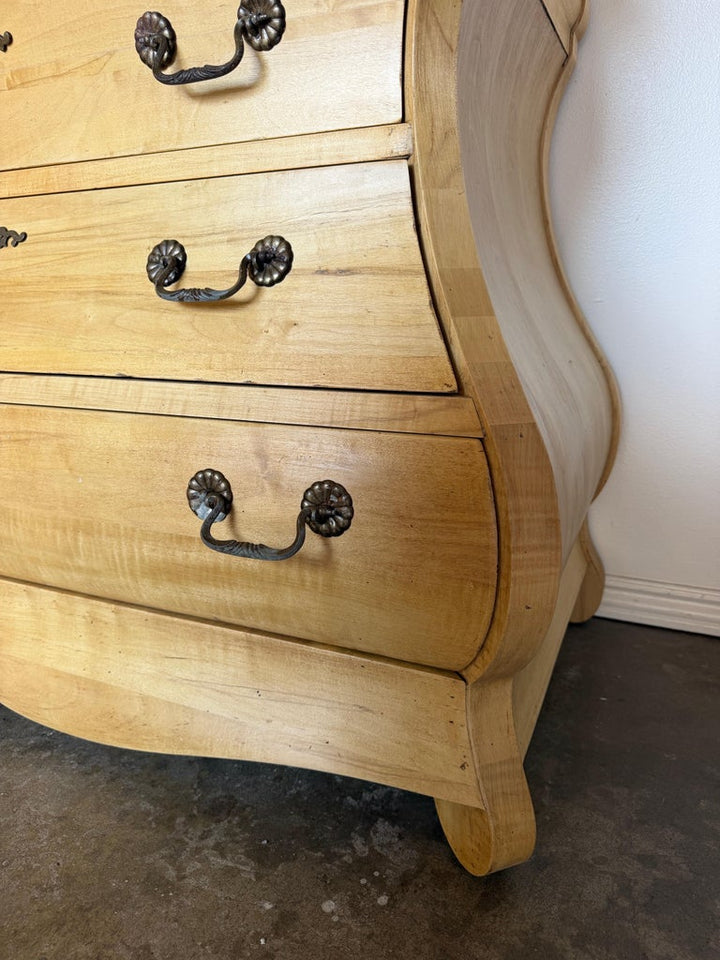 A Sculptural Dutch Bombe Commode in Bleached Maple