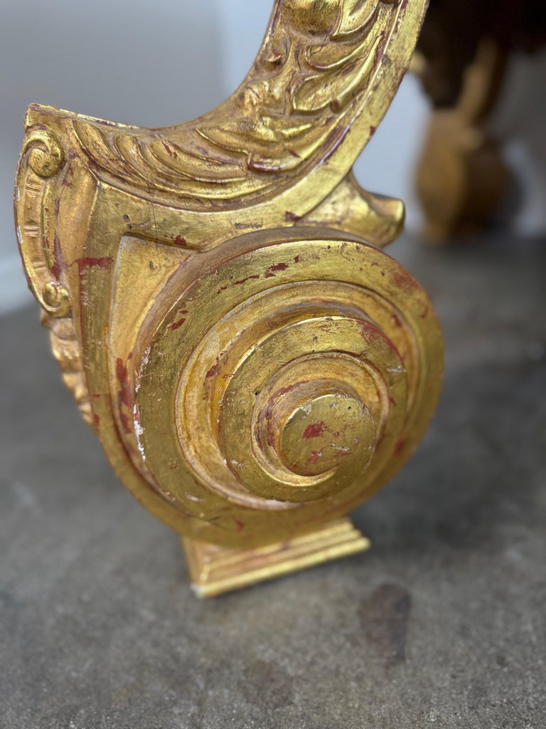 Baroque-Style 22K Gold Leaf Carved Coffee Table with Black Stone Top