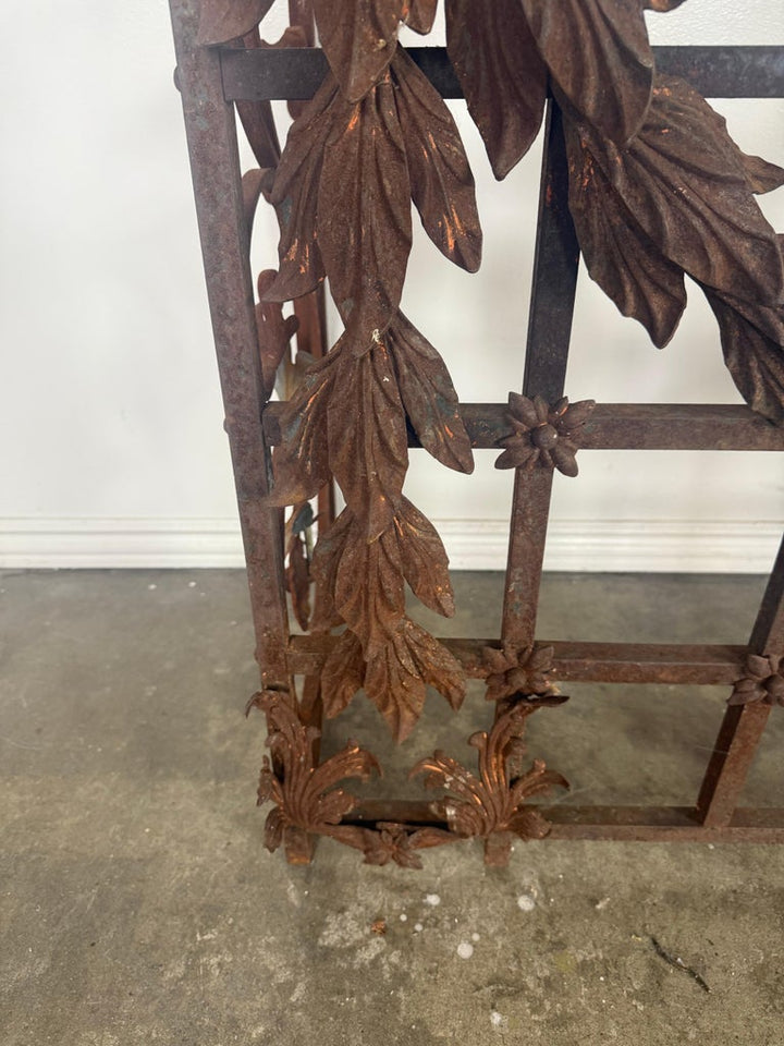 Monumental Hand-Wrought Iron Console with Stone Medallion and Classical Garlands