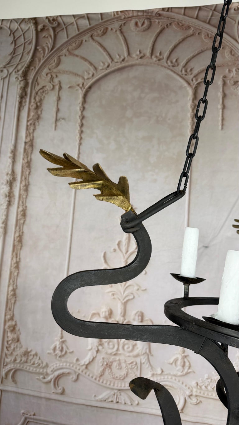 Serpentine Chandelier with Gilt Oak Leaves by Miamar Home