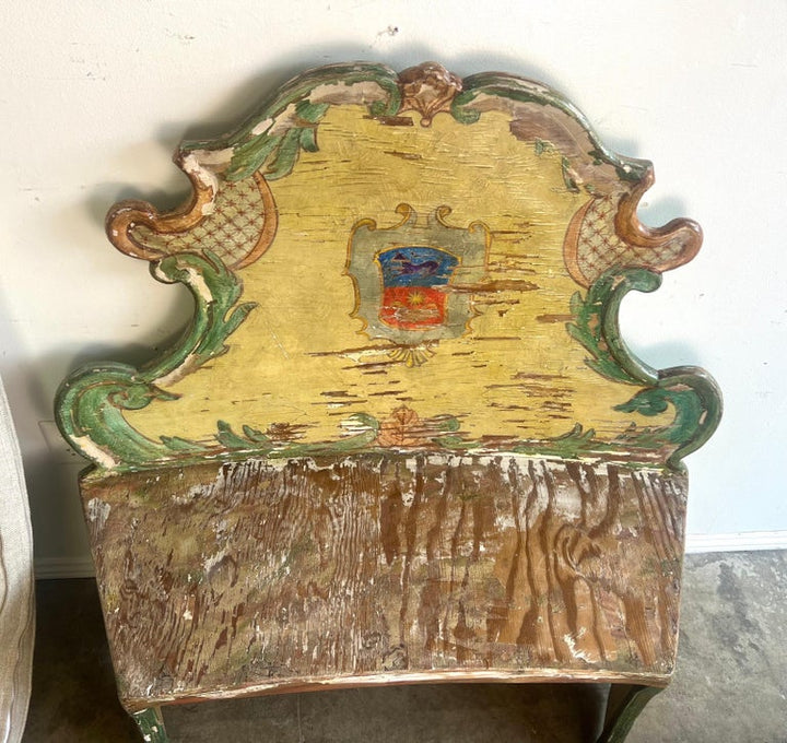 19th-century Venetian Painted Bench w/ Down Cushion