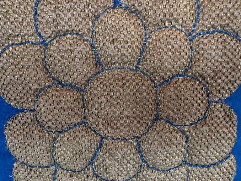 19th C. Metallic Applique Linen Pillow