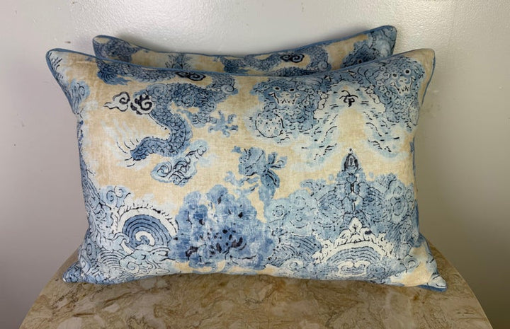 Pair of Custom Linen Dragon Pillows