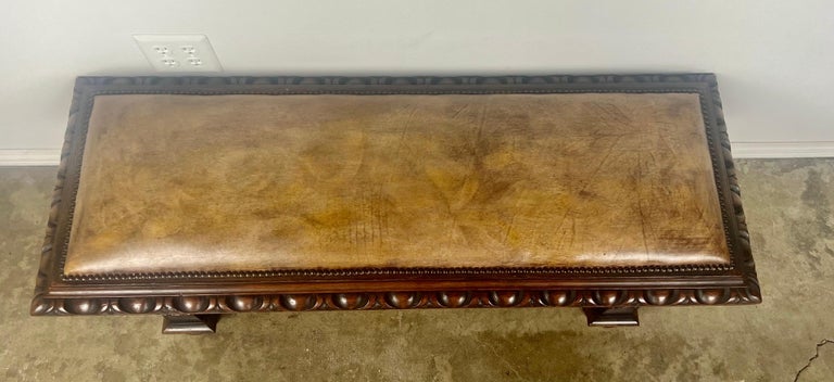 Leather Upholstered English Bench w/ Egg & Dart Detail