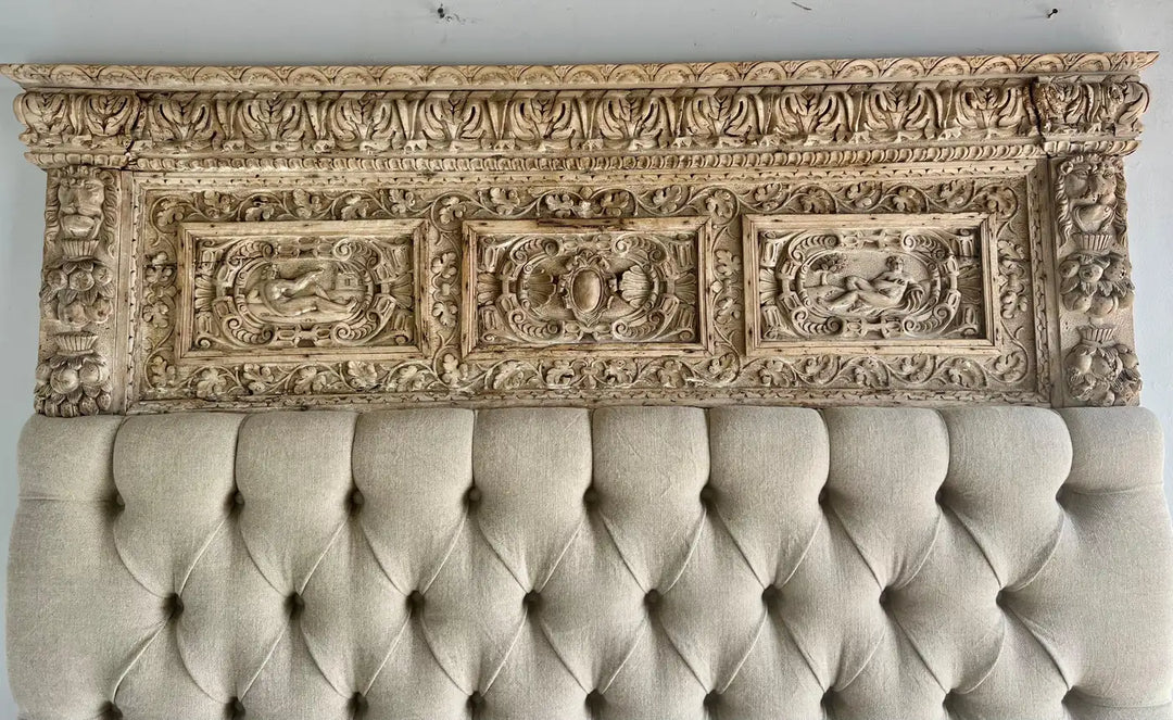 Queen Size Headboard w/ Antique Italian Carving