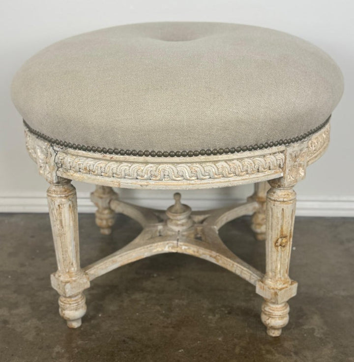 French Neoclassical upholstered ottoman, early 20th century.