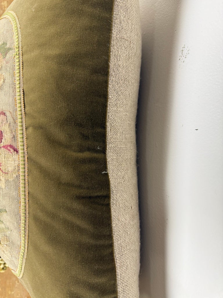 Pair of Custom Aubusson Tapestry and Velvet Pillows by Melissa Levinson