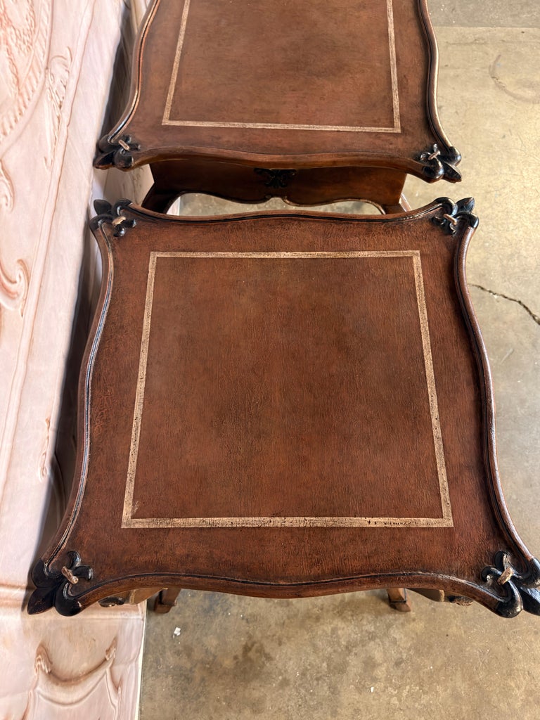Pair of French Louis XV Faux-Leather Painted Side Tables