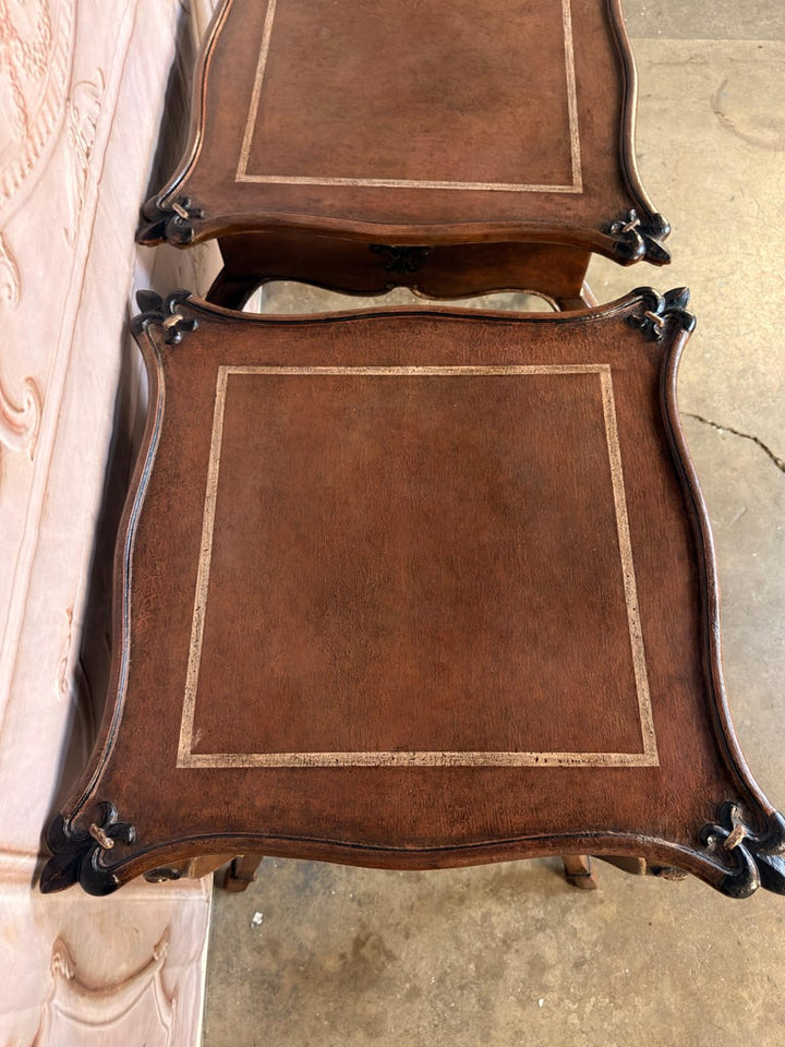 Pair of French Louis XV Faux-Leather Painted Side Tables