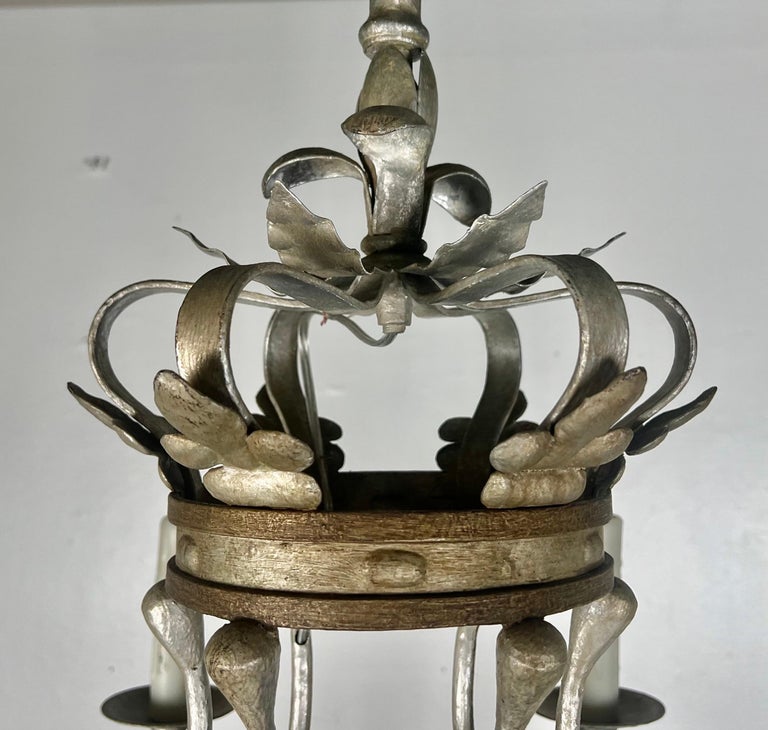 Monumental Two-Tiered 12-Light Silvered Chandelier w/ Crown