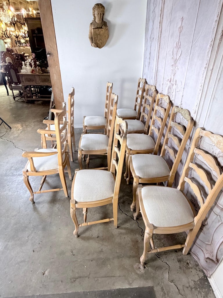 Set of 10 19th Century French Provincial Bleached Oak Ladderback Dining Chairs