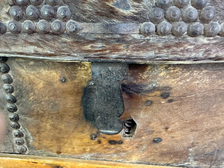 19th Century Spanish Colonial Leather Dome Trunk with Studded Decoration