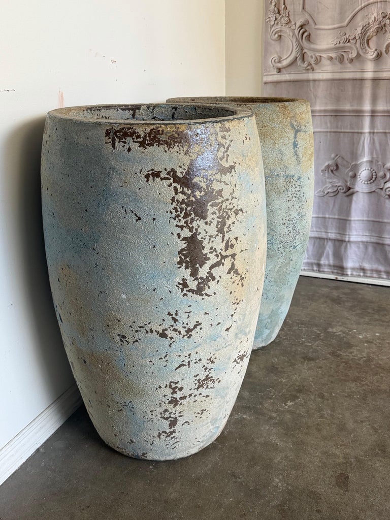 Pair of Monumental Atelier Vierkant Style Planters - Ocean Blue Patina