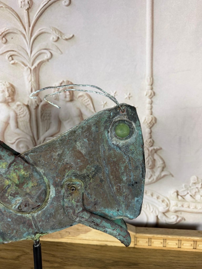 Vintage Verdigris Copper Grasshopper Sculpture