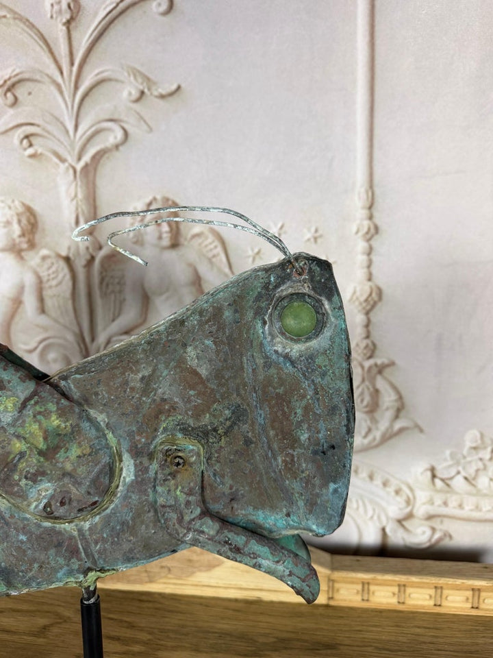 Vintage Verdigris Copper Grasshopper Sculpture
