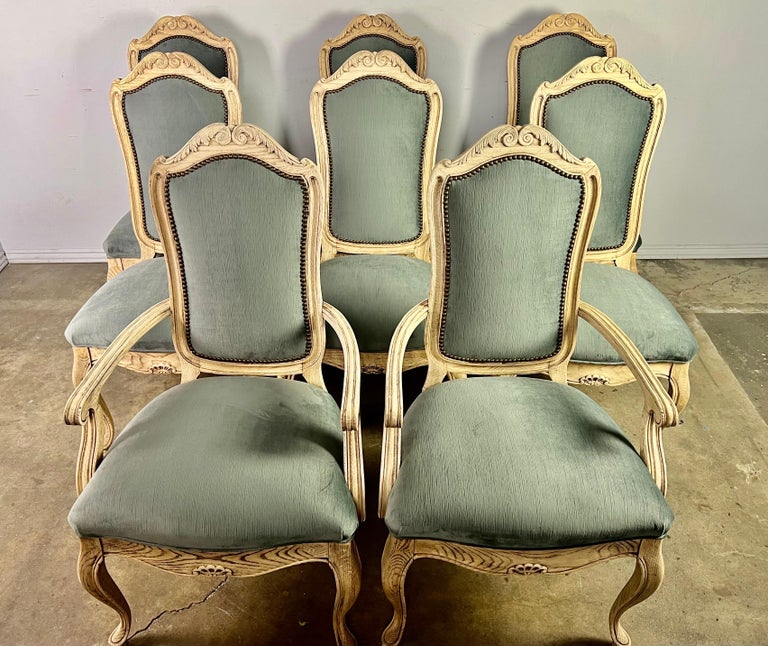 Set of Eight French Blue Velvet Dining Chairs C.1930's