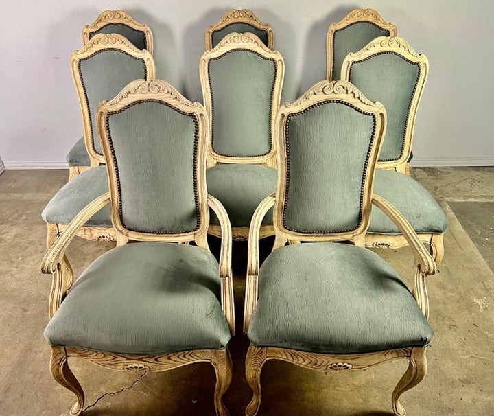 Set of Eight French Blue Velvet Dining Chairs C.1930's