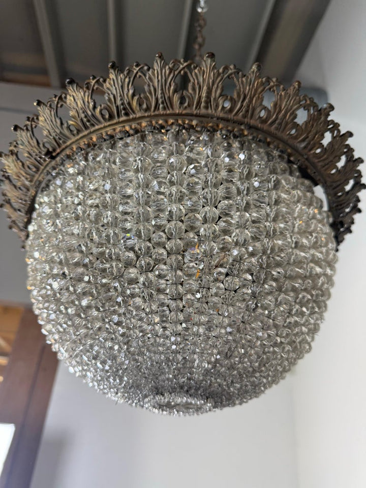 Early 20th Century Empire Style Crystal Basket Chandelier